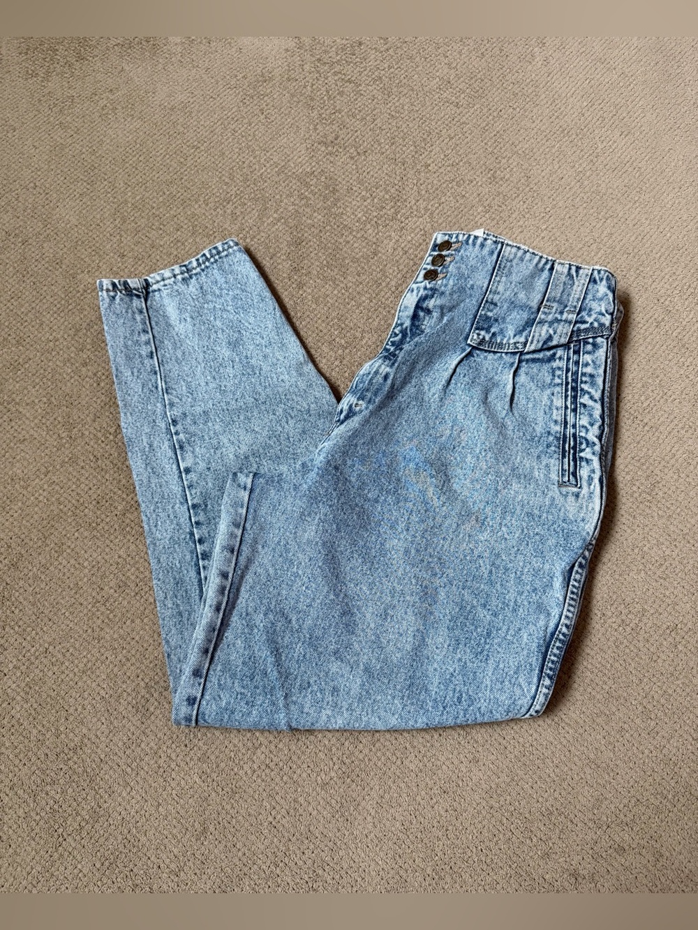 Brittania Vintage 80s Women’s  Size 12 High Waist Taper Leg Acid Wash Denim Jean